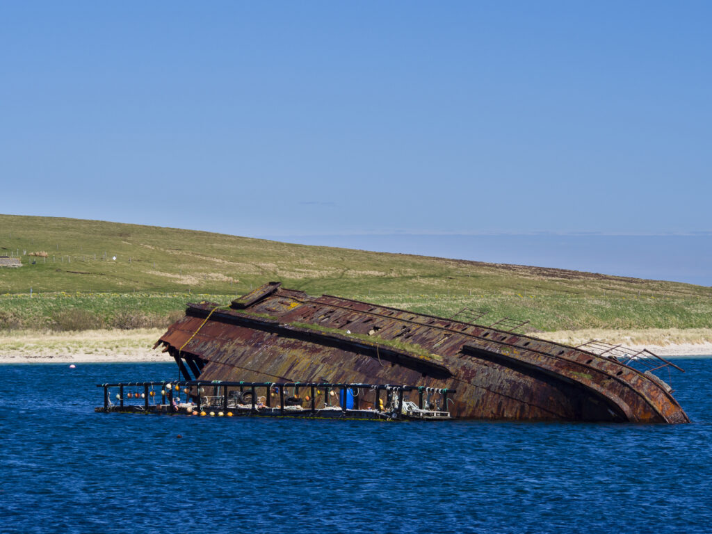 Scotland, Orkney Islands, Sunken Block Ship.