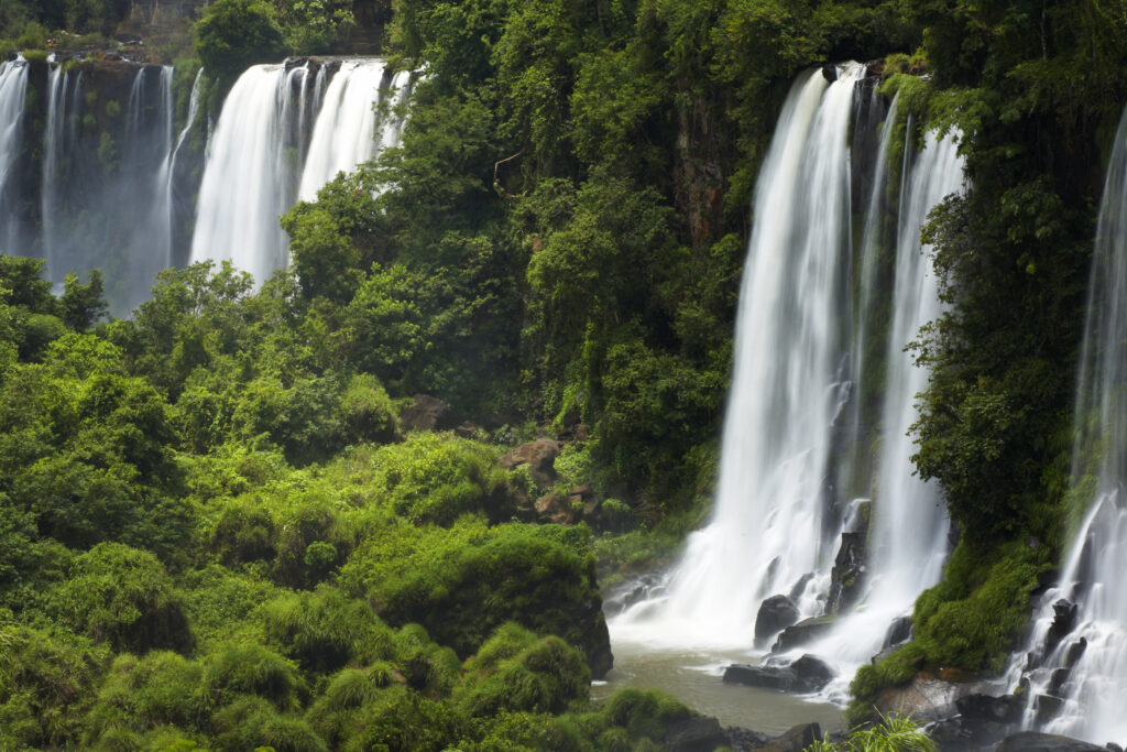 Argentina, Misiones, Iguazu National Park. The impressive Iguazu waterfalls – A world heritage site.