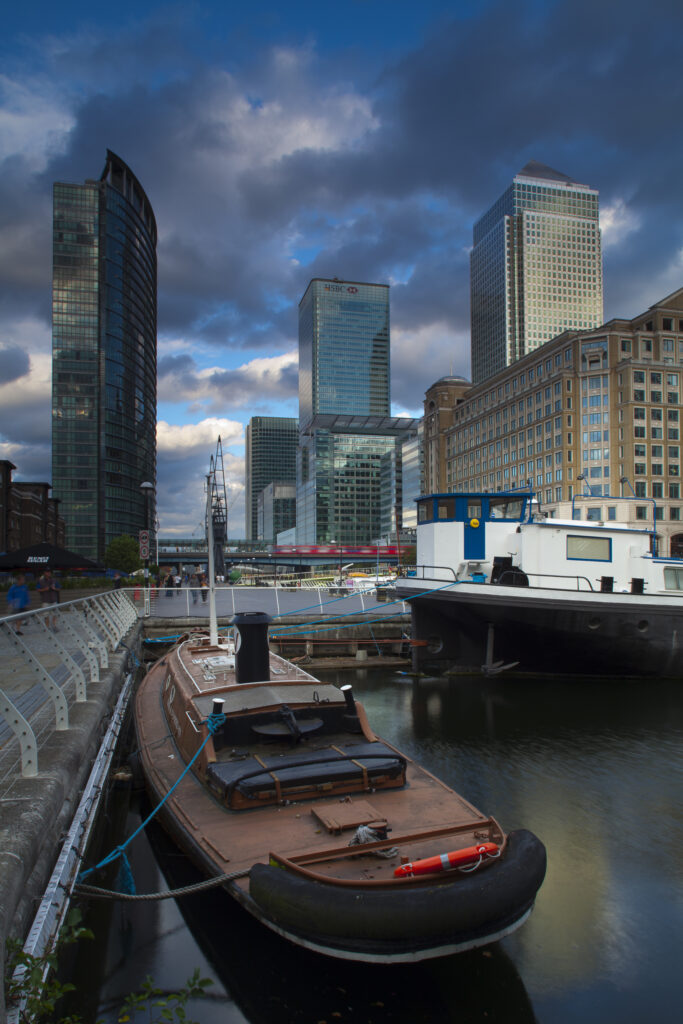 England, London, Docklands, West India Quay.